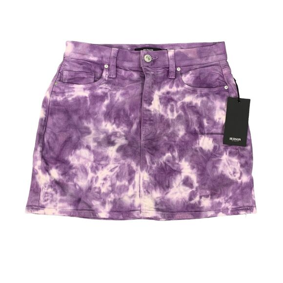 Hudson Skirt Womens 27 Tulip Purple Tie Dye Denim Zip Fly 5 Pockets Stretch Mini - Picture 1 of 10